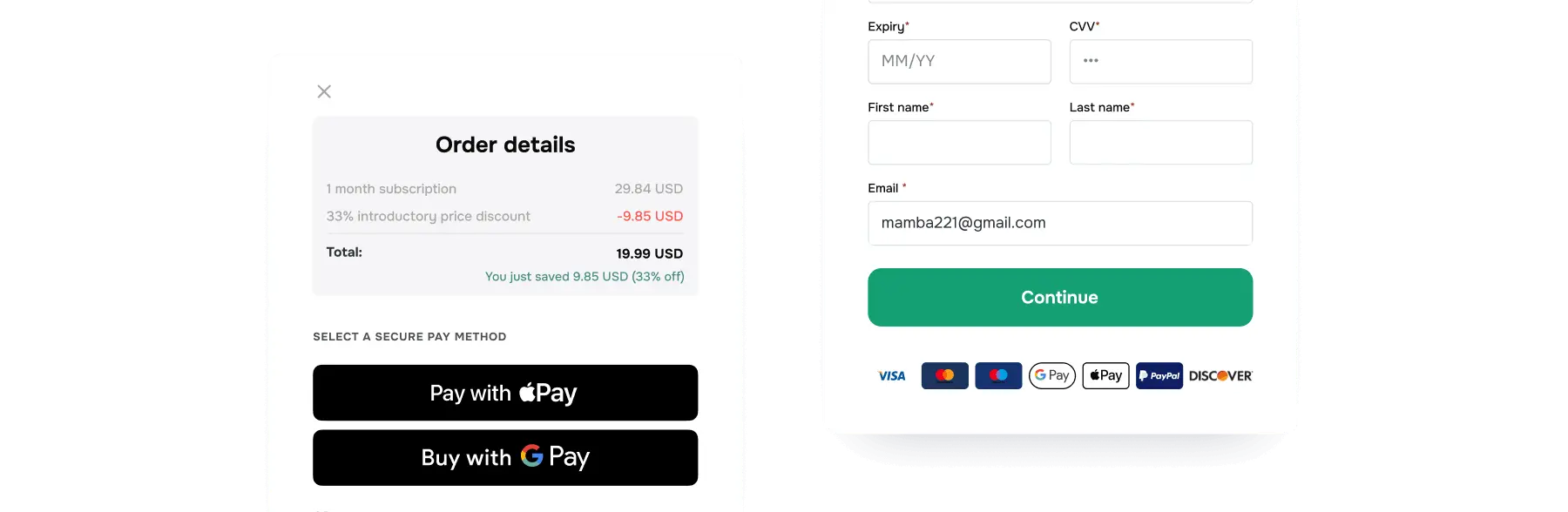 Iframe payment form
