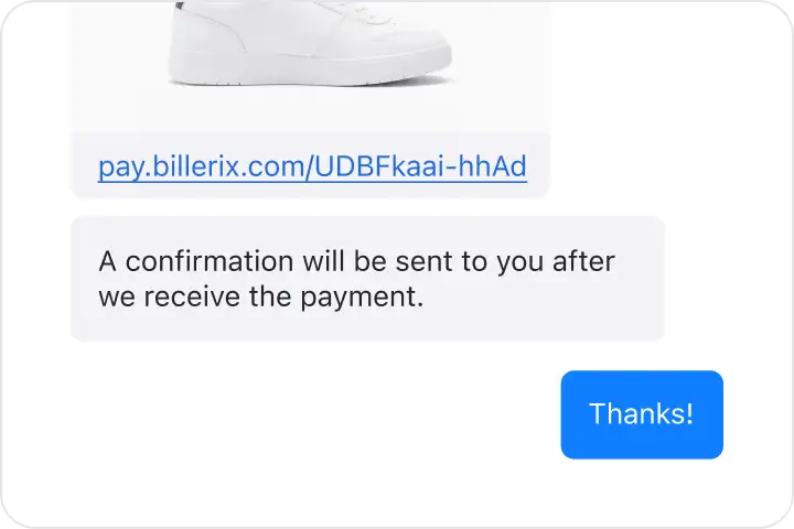 Chat conversation with a payment link shared via messenger